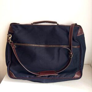 Tusting Made in England Navy BLue Canvas Leather Trim Garment Bag